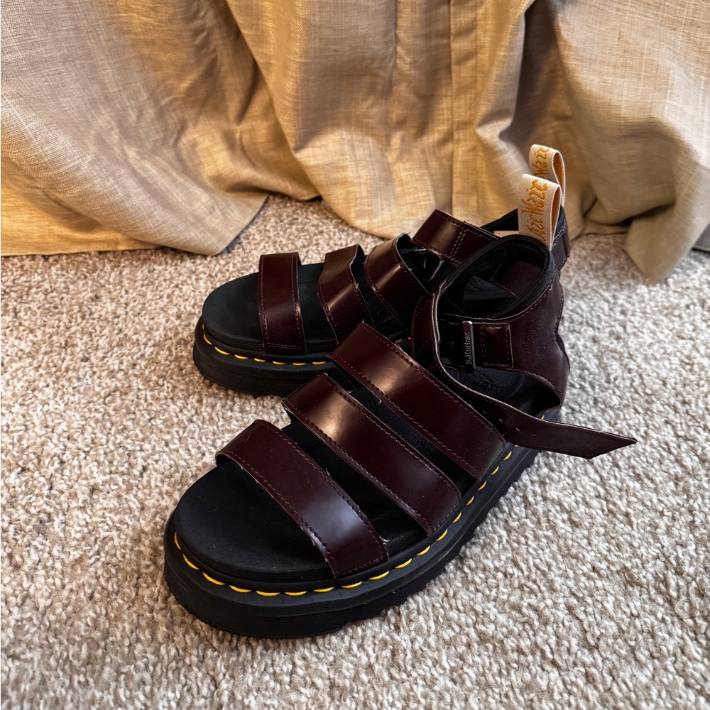 Dr Martens Burgundy Strappy Platform Sandals